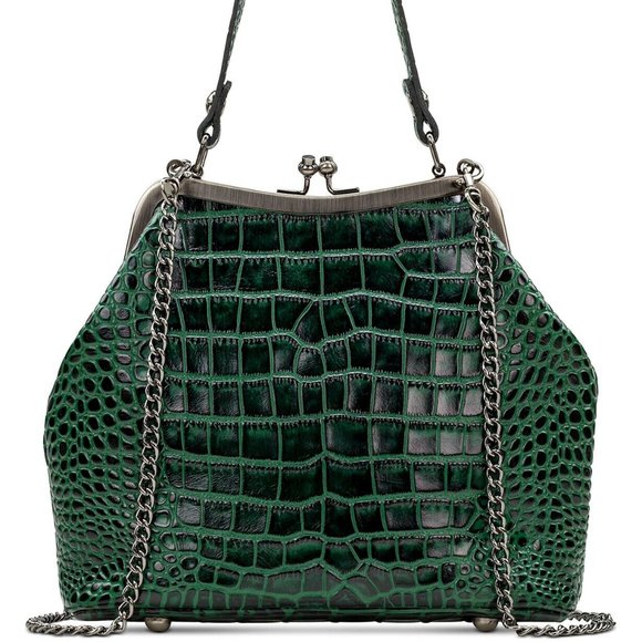 NWT Patricia Nash Green Crocodile print Leather Satchel Crossbody - Picture 2 of 8
